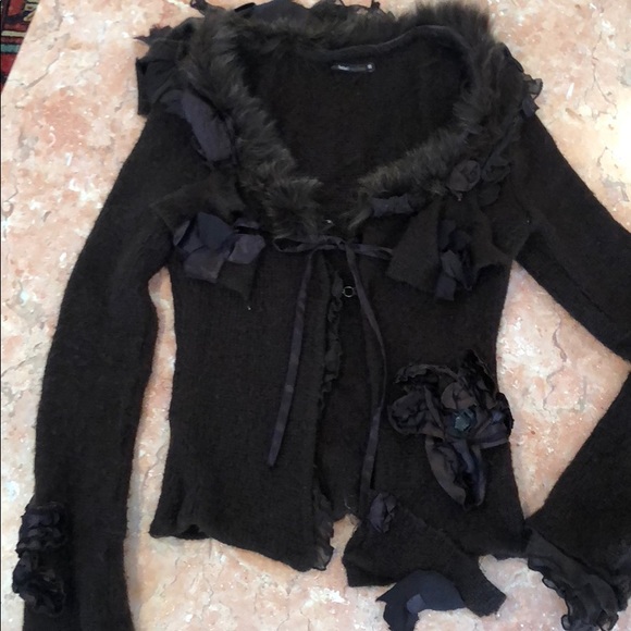 Brown Rabbit Fur Trim HAZEL JACKET SIZE M - Picture 1 of 8